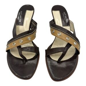 Kate Miller Women's Brown Leather Thong Heel Sandals Made in Italy Size 39.5